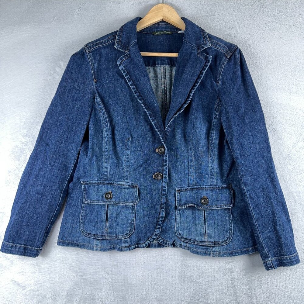 Eddie Bauer Women's Blazer Style Denim Jacket Size X Large Single Breasted Blue